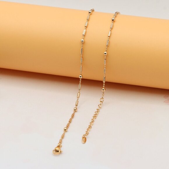 Rose Gold Beaded Chain Necklace with Elegant Textured Detailing, XPNL0217 - Picture 10 of 11
